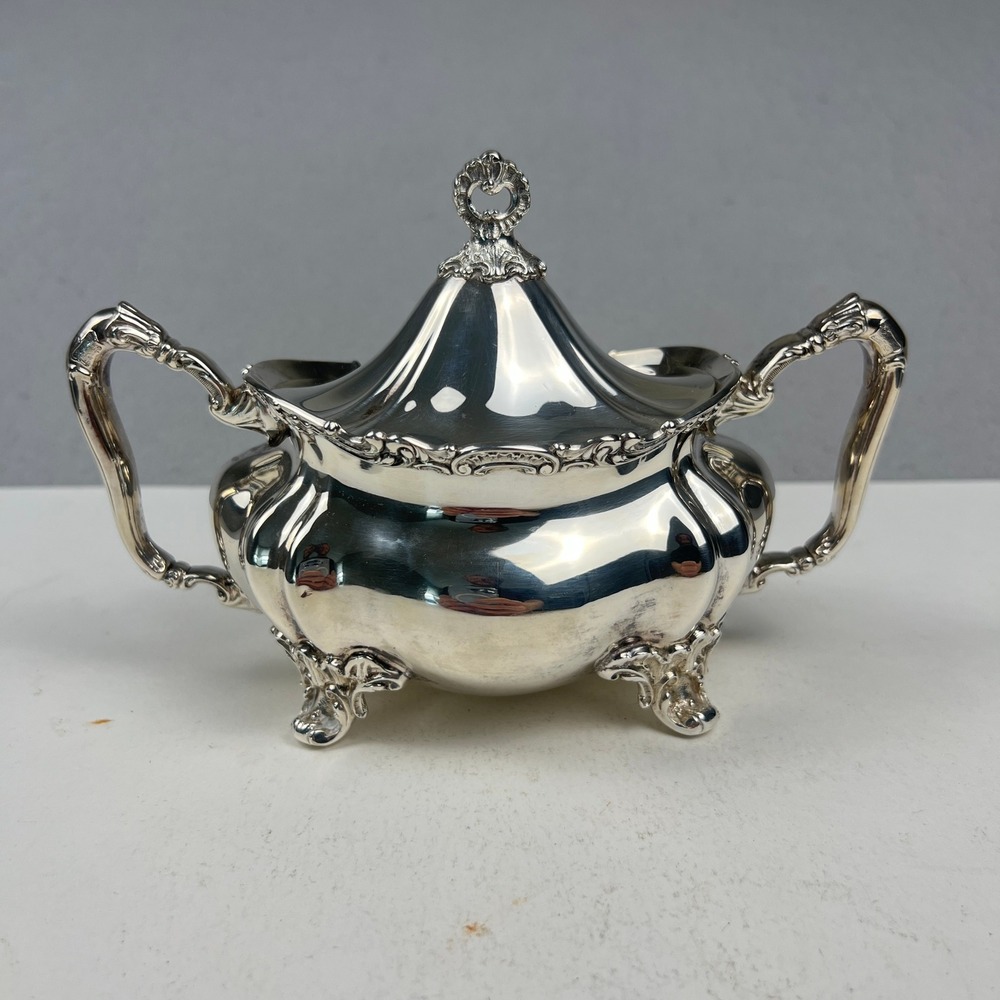 Vintage Silver Plated Sugar Bowl with Lid Ornate Victorian Style Tea Service